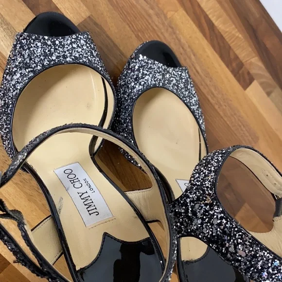 Jimmy Choo size 38 glittery heels platform sandals